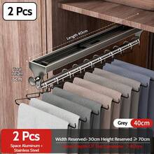 FOOKE 1pc Pull-Out Sliding Clothes Rack, Convenient And Fast, Multi-Functional Wardrobe Storage, With Painted Metal Clothes Hanger, Heavy Duty Adjustable Closet Hanging Rod, Space-Saving Aluminum Alloy Clothes Rack Rail, Suitable For Bedroom Closet, Apartment, Dorm - Grey - View 19