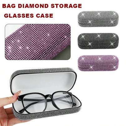 Shiny Rhinestone Fashion Eyeglasses Case, Portable Protective Storage Box Suitable For Sunglasses/Reading Glasses