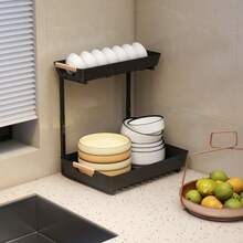 Kitchen Shelf, Height-Adjustable Freestanding Shelf With 2 Baskets, Coffee Bar 40 X 30 X 33.5-42 Cm - Black - View 6