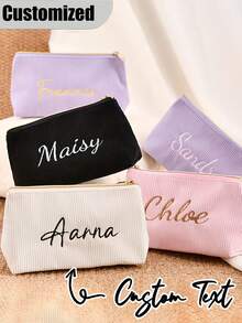 Custom Name Fur Makeup Bag , Personalized Fluffy Makeup Bag, Custom Name Fluffy Cosmetic, Organizer Fluffy Embroidered Zipper Travel Pouch, Cute Wallet, Toiletry Bag - Multicolor - View 6