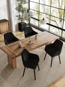 Goeurvant Modern Vertical-Stripe Upholstered Dining Chairs With Armrests And Solid Wood Legs For Dining Room, Kitchen, Living Room - Set Of 2 / Set Of 4 / Set Of 6 - Black - 黑色 - 查看 2