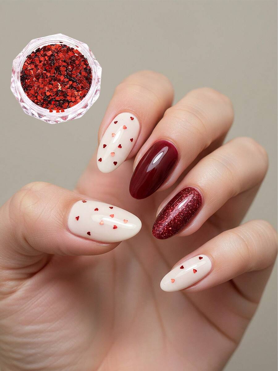 Brillo en forma de corazón rojo 1mm Mini corazón amoroso 3d Decoración de uñas para suministros de arte de uñas