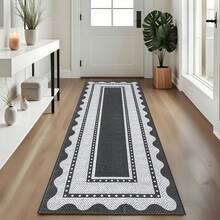 Kitchen Bordered Home Decor Geometry Area Rug Soft Low Pile Non Slip Carpet Stain Resistant Floorcover Washable Thin Non Shedding Entrance Runner Rug Modern Easy To Clean Printed Mat Throw Rug For Laundry Living Room Hallway Bathroom Bedroom Dinning Room - 黑色 灰色 - 查看 2