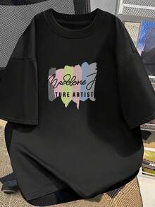 Camiseta Gráfica Negra para Hombre - Camiseta de Verano de Manga Corta con Cuello Redondo, Tejido Ligero y Transpirable para Atuendos Casuales y Formales - Lavable a Máquina, Esencial para el Día a Día, Diseño Impreso, Ropa Versátil, Moda Moderna, Textura Suave, Camiseta Impresa, Jóvenes Adultos - Negro - Ver 11