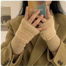 Knitted Fingerless Gloves - A Multi-Functional, Half-Finger, Warm Winter Glove With A Simple Solid Color Fleece Design, Suitable For Women. - Multicolor - View 2