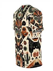 Men's 3D African Southwest Totem Symmetrical Print T-Shirt - Soft Polyester Regular Fit Short Sleeve, Summer Casual Wear, Travel And Vacation Outfit, Daily Fashion, Lightweight Top, Printed Design,  Clothing - 混合色 - 查看 6