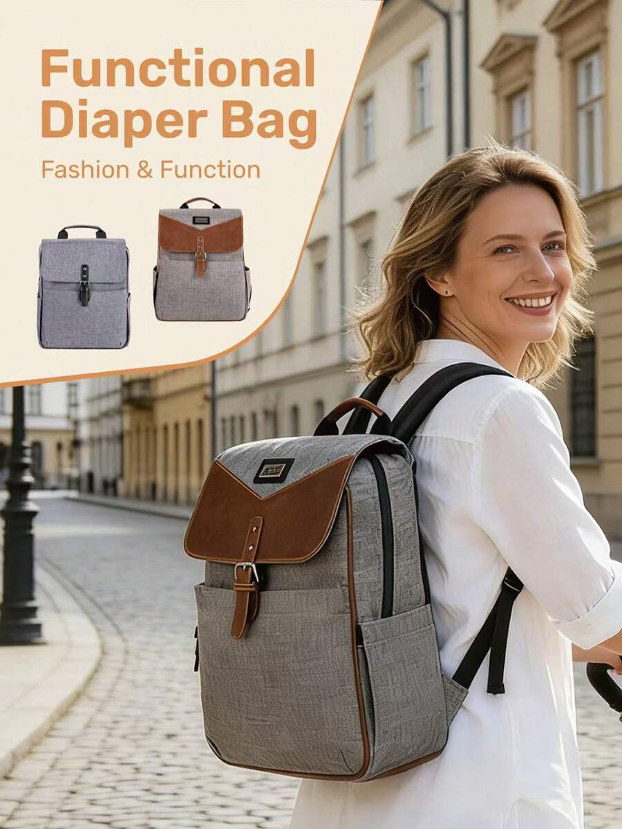 1Set Diaper Bag Backpack With 2 Pouches & Changing Pad, Multiple Compartments & Superior Quality, Large Capacity Mommy Travel Backpack, Waterproof Commuting Bag, Ideal For Moms Dads Daily Baby Care, Commuting, Family Outings & Travel, Gifts For New Parents - Multicolor - View 1