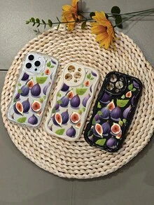 Funda protectora de lujo para teléfono con diseño de hojas de higo morado, diseño retro elegante con estética de comida, resistente a los golpes y compatible con iPhone 16ProMax/16E/16Pro/16Plus/16/15ProMax/15Pro/15Plus/15/14ProMax/14Pro/14Plus/14/13ProMax/13Pro/13/13Mini/12ProMax/12Pro/12/12Mini/11ProMax/11Pro/11/XSMAX/XR/X/XS - Blanco - Ver 3