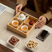 Modern Minimalist Tea Set, Plaid Fruit Plate, Snack & Dried Fruit Tray, Bamboo Plate, Divided Plate, Hot Pot Side Dish Plate - Multicolor - View 10