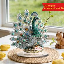 1/3pcs Crystal Lotus Lantern & Peacock Acrylic Desktop Decor, Multifunctional Ornament For Home, Dorm, Office, Also Suitable As Islamic Festival Gift - Multicolor - View 3
