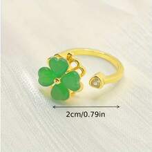 1pc Zirconia Rotating Clover Ring, Suitable For Women's Daily Wear - Green - View 7