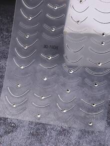 3D Golden Silvery Line Nail Stickers 1pc Self Adhesive French Tips Curve Stripe Lines Nail Art Decals With Sparkling Crystal Rhinestones DIY Manicure Decor Nail Supplies - 銀色 - 查看 2