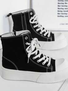 Men's Fashionable Casual Boots, Canvas & Denim Upper Material, Soft & Flexible, Adjustable Lacing For Customized Fit, Flexible & Shock-Absorbing Sole, Versatile For Daily Wear - Black - View 15