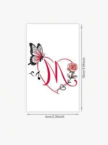 Waterproof, Sweat-Resistant, And Washable. This Romantic Red-Toned Niche Sweet And Cool Letter Decorative Temporary Tattoo Sticker, Featuring Rose And Butterfly Elements, Can Be Used On The Shoulder, Back, And Collarbone. - Multicolor - View 5