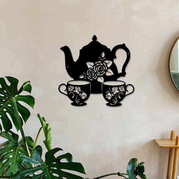 1 Peça Decoração de Parede Bule de Ferro Preto Clássico, Arte de Parede de Metal de 11.81 Polegadas, Adequado para Uso Interno e Externo, Ideal para Sala de Estar, Escritório, Fazenda, Pátio, Varanda - Decoração Elegante para Casa, Decoração de Bule - Preto - Visão 2