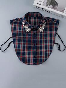 1pc Plaid, Checkered, Black & White Glass Rhinestone Studded Detachable Collar, Versatile For Holidays - Multicolor - View 8