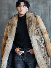 Winter New Mid-Length Imitation Wolf Fur Coat Fur Integrated Coat Haining Mink Leather Coat Men - 棕色 - 查看 3