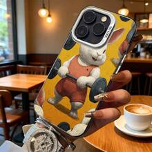 Funda de Teléfono Conejo Blanco Levantando Pesas Impresión de Dibujos Animados Para  14 Pro Max  13  Galaxy S23 Adecuada Para Todas las Estaciones Opción de Regalo Ideal - Negro - Ver 6