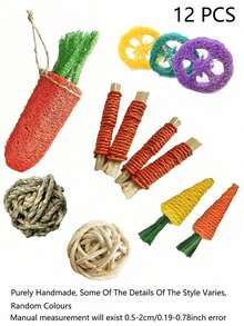 7-Piece Set, 12 Piece Set, 8-Piece Set, Pet Teeth Grinding Set, Gift, Rabbit Hamster Chew And Relieve Boredom Toy Combination, Small Pet Play Animal Holiday Gift, Valentine's Day Animal Gift, Rabbit Teeth Grinding Toy, Hamster Cleaning Tooth Toy Set, Wooden Toy Set, Wooden Chew Toy Set, One Wheel Barbell, Carrot, Apple, Wooden Swing, Seesaw, Hamster Toy