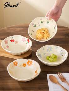 shoxil 1pc Flower Ceramic Bowl Salad Bowl Yogurt Breakfast Bowl Fruit Bowl Dinner Bowl Hand-Painted Flower Bowl - Bowl - View 1