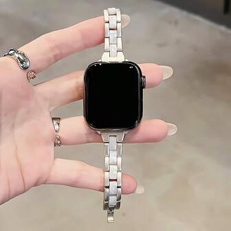 1pc Women Luxury Small Waist Metal Resin Strap Compatible With Apple Watch Band 44mm 40mm 42mm 46mm 38mm 49mm 41mm 45mm Elegant Compatible With IWatch Series 11 10 9 8 7 Se 6 5 4 3 Ultra 2 1 Gift For Women