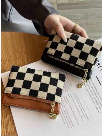 High-End Elegant Checkered 3-Zipper Multifunctional Women's Short Wallet With Key Holder And Pouch Gifts For Women Wallet Mini Wallet Purse Wallet Coin Wallet
