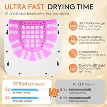 57W UV LED美甲灯，可充电凝胶美甲烘干机，带定时器、自动感应器、液晶显示屏和大屏幕，美甲工具 - 黑色 - 查看 6