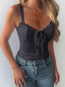 Vaiaye Women's Valentine's Day Sexy Lace Hollow Out Slim Fit Spaghetti Strap Knitted Vest, Suitable For Daily Wear, Travel And Vacation Beach Dressing - Dark Grey - View 10