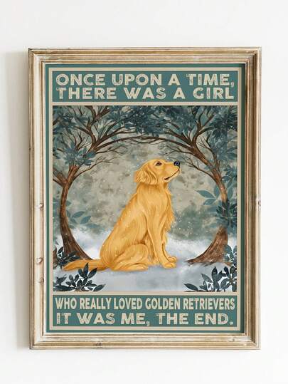 1张无框金毛犬爱心海报，“从前有个女孩爱金毛犬……那就是我！”印刷品，充满奇思妙想的爱狗人士墙饰，可爱小狗卧室装饰，宿舍必备，送给养狗人士的礼物，唯美动物海报