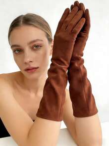 1 Pair Elegant Women's Long Suede Arm Warmers, Suitable For Parties, Outings, Girls' Birthdays, And Can Be Used As Gloves, Autumn/Winter - A - View 4