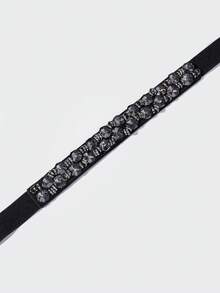 1条闪亮波西米亚风休闲弹力腰带，饰有水晶水钻，四季皆宜 - 黑色 - 查看 3