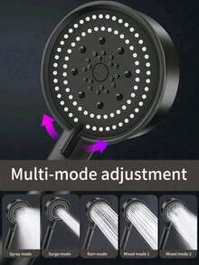 Advanced ABS Material 5-Mode Shower Head With High-Pressure Function. Shower Set Consisting Of Three Pieces (5-Position Adjustable Shower Head + 59-Inch Flexible Hose + Shower Base) - Choose The Individual Shower Head Or The Complete Set Including The Bracket.