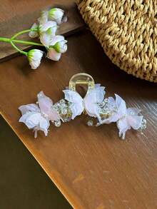 1pc Women White Bowknot Faux Pearl Big Size Sweet Hair Claw Clip For Updo Hairstyles Hair Clips Hair Jaw Clip Hair Clamps Hair Clutch Hair Catcher Clip Fall Winter Hair Accessories For Women For Vacation Outfits Woman - Màu xanh lam - Xem 3