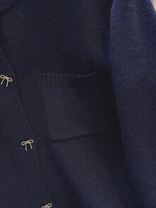 Plus Size Women Casual Cardigan With Bow Button, Color Block Patchwork, Pocket Design, Autumn/Winter