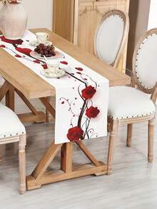 1pc, Romantic Red Rose Heart Pattern Table Runner, Warm Home Decor For Festive Celebrations And Various Occasions To Add Love & Elegance(13x35.4/47.2/63/72/78.7 Inches) - Rose Red - View 2