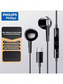 Philips TAE1020 Type C Wired Semi In Ear Earbuds Noise Isolating Mic Built In HD Sound Quality Flexible Cable Easy Control Perfect For Smartphones Tablets - Light White - View 4