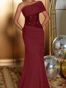 Vestido de verão WOWDARK, vermelho vinho, elegante vestido de festa com ombros assimétricos e silhueta ajustada, adequado para o Dia dos Namorados, encontros, reuniões, festas, viagens, férias, praia e outras ocasiões. Ideal para casamentos e primavera. - Borgonha - Ver 13
