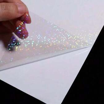 20pcs A4 Size Holographic Transparent Vinyl Cold Lamination Film Sheets, Dotted Pattern Design. This Adhesive Vinyl Material Measures 21.08 X 29.72 Cm, Suitable For Making Stickers.