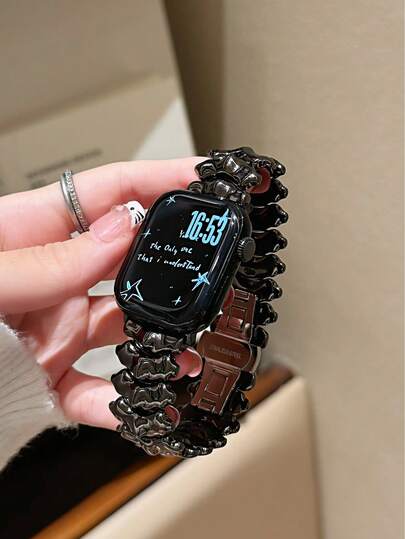 1pc Black Unique Asymmetrical Dragon Spine Metal Butterfly Buckle Watch Band, Suitable Compatible With Apple Watch Series 1/2/3/4/5/6/7/8/SE/Ultra, 38mm/40mm/41mm/42mm/44mm/45mm/46mm/49mm, Suitable For Office, Sports, Party, Dating, Business, Gift For Husband, Wife, Mom, Dad, Lover, Thanksgiving, Anniversary, Birthday, Easy To Wear, High-End Fashion, Shockproof, Detachable Band