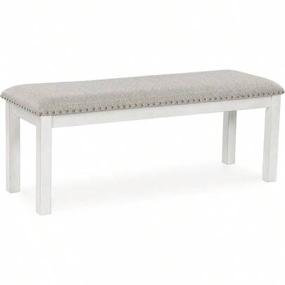 Robbinsdale Large Upholstered 48" W Dining Bench, Light Gray & White