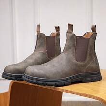 2025 秋冬新品系列包括：男士复古做旧棕色切尔西靴、绒面革弹力踝靴、厚底防滑高帮鞋、百搭商务休闲医生靴、保暖男靴、男鞋和大码皮鞋。 - 棕色 - 查看 4