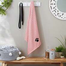 Bone Dry Colección Pet Robe - Bata de baño de Microfibra Absorbente Bordada con Cierre Ajustable, para Perros y Gatos, Talla S, Color Aguamarina(41x23.5" Rayado Rosa) - Multicolor - Ver 6