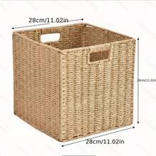 1pc Paper Rope Woven Square Storage Basket With Transparent Window And Handle, Foldable, Space-Saving, Natural Material, Suitable For Bedroom, Kitchen, Bathroom, Toy Storage, Organizer Box, Multi-Purpose Storage Box For Clothes, Blankets, Miscellaneous Items, Practical And Decorative. - Khaki - View 11