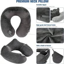 Inflatable Travel Pillow Sleeping Airplane - Inflatable Neck Pillow Traveling On Plane With Washable Cover, Blow Neck Travel Pillow Airplanes, - Portable And Comfortable - Xám đậm + Trung bình - Xem 4