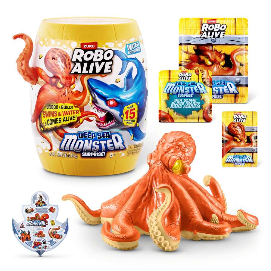 Robo Alive Deep Sea Monster Surprise (Octopus And Shark) By ZURU, Surprise Unboxing And Electronic Animal Toy For Boys(Random)