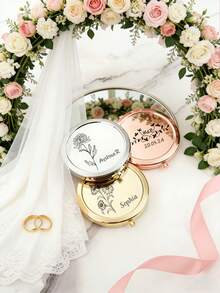 1 pieza Espejo compacto personalizado grabado en acero inoxidable, decorado con un patrón de flor de cumpleaños - Nombre personalizable, adecuado para mujeres, damas de honor, bodas, cumpleaños, Navidad, espejo de bolsillo elegante y portátil, regalo personalizado | Espejo de bolsillo exquisito | Accesorio grabado, cómodo y fácil de usar - Multicolor - Ver 6