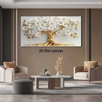 1pc Golden Flower Tree Modern Abstract Canvas Wall Art Canvas For Living Room, Bedroom, Office & Dining Room Decor - Vintage & Modern Style Home Decoration No Frame 50x100cm/19.68x39.37inch