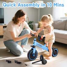BackID 3-In-1 Toddler Trike Balance Bike Combo With Foldable Rear Wheels&Removable Pedals,Learn-To-Ride On Tricycle For 1.5-4 Years Old,Quick Assembly,Adjustable Height Kids Bicycle - Blue - View 5