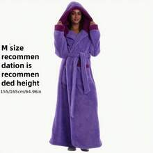 1 chiếc áo choàng tắm dày dặn, mềm mại, kiểu dáng đơn giản, ấm áp và thoải mái, thích hợp dùng trong nhà, làm quà tặng ngày lễ hoặc trang trí phòng tắm. - Mũ trùm đầu màu tím - Xem 8