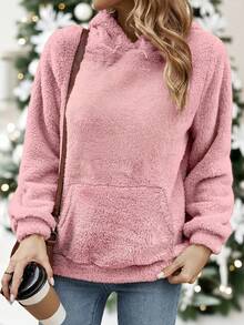 Women's Fluffy Plush Teddy Cozy Thermal Lined Sweatshirt Sherpa Pullover For Fall And Winter